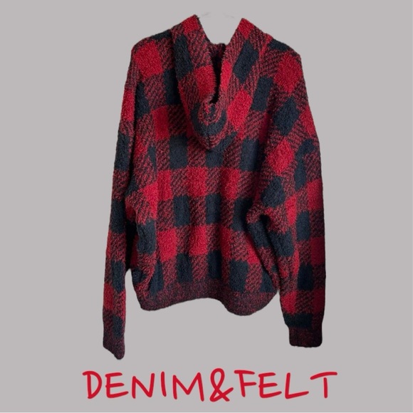 SKIMS Cozy KNIT UNISEX HOODIE/PULLOVER |Color: BRICK BUFFALO CHECK| RARE NEW/NWT - Picture 9 of 11